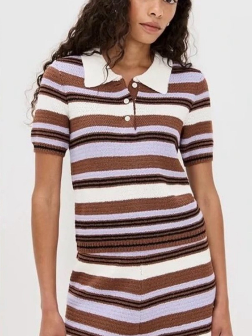Shopbop Le Bop Striped Boucle Polo Toffee/Lilac